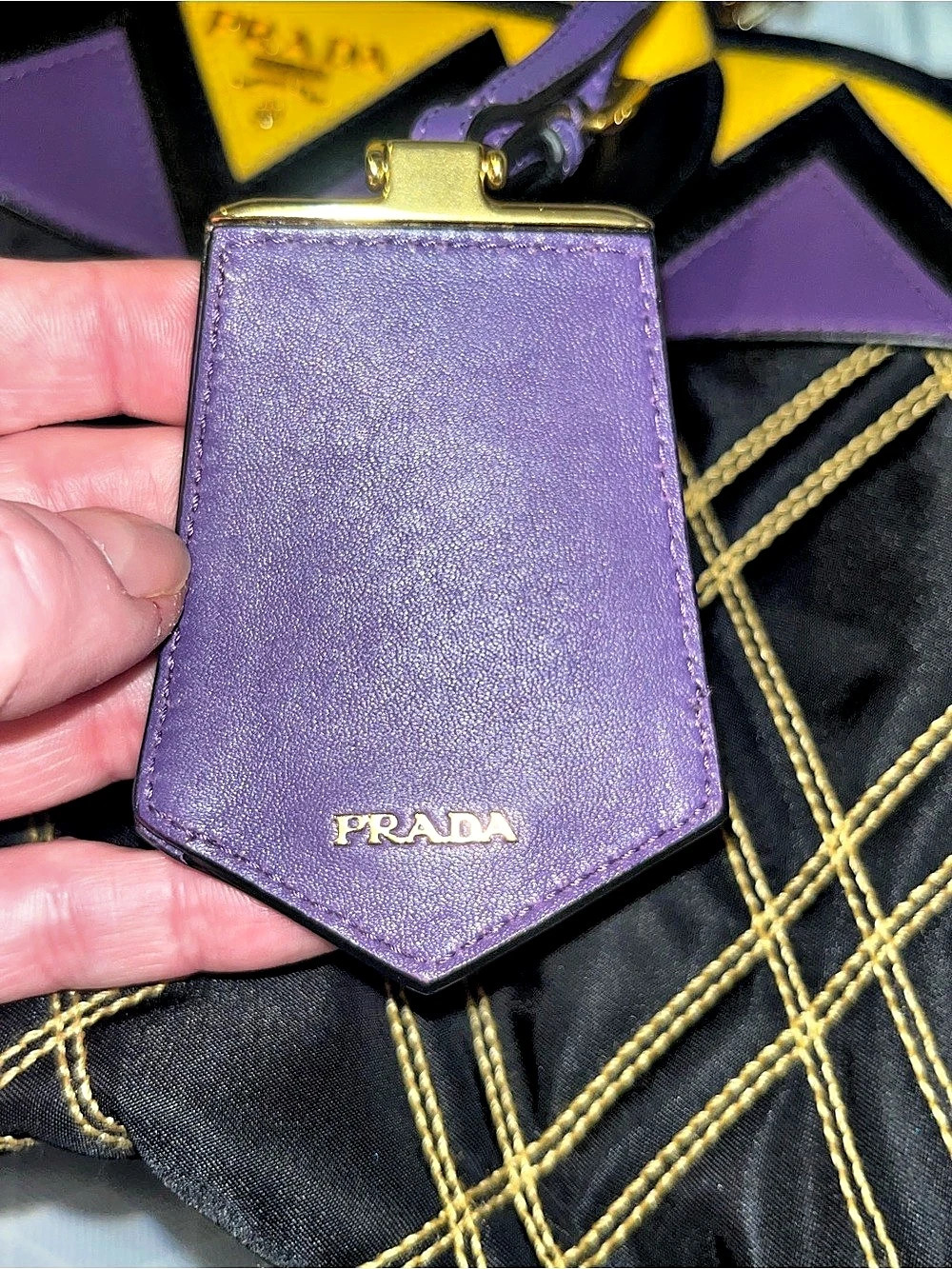 Prada Geometric Satchel in Black & Purple Excellent Preowned Condition. - Picture 4 of 12